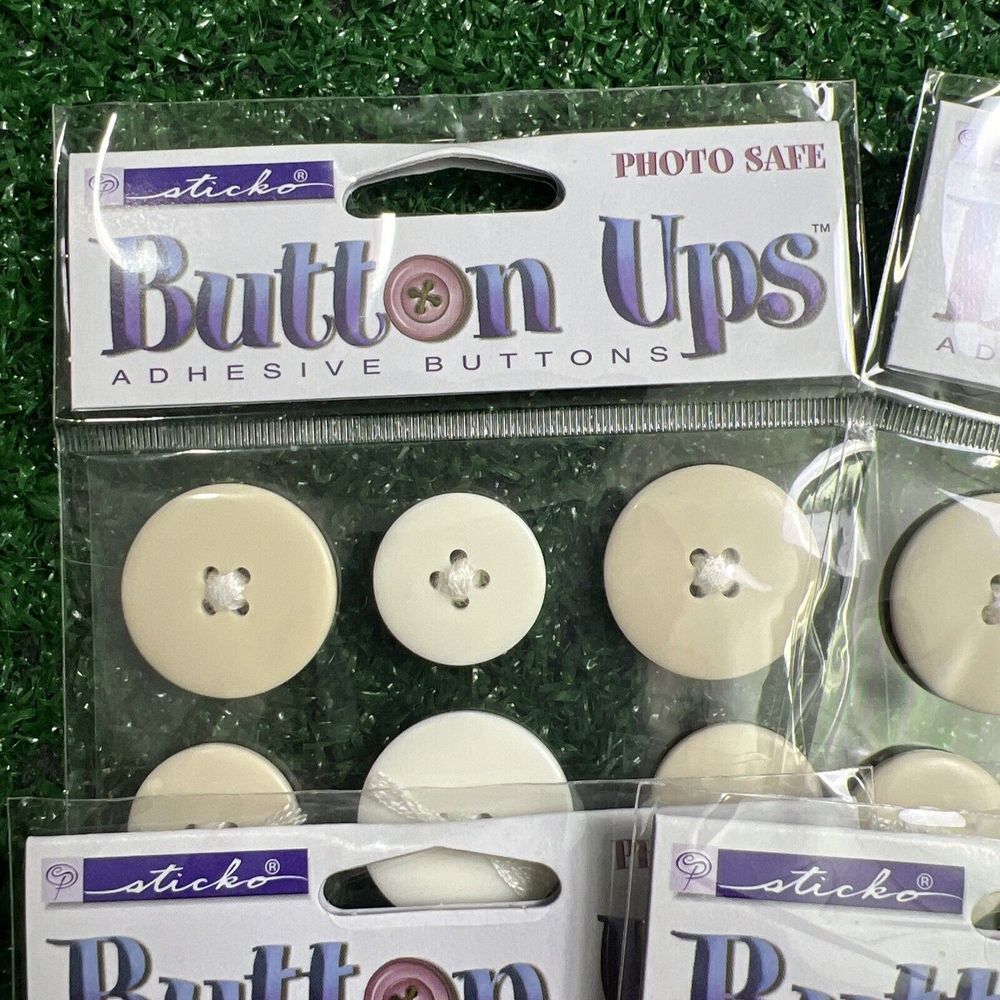 Sticko 3D Button Ups Adhesive Buttons Lot Of 6 Sealed Packages White Beige New - Picture 5 of 9